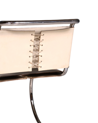 Edler Original Knoll International Freischwinger Stuhl MR Chair Mies van der Rohe Chrom Leder Weiß Bauhaus Sekretär Stuhl Esszimmer Stuhl 1 von 2