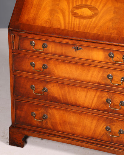 Beautiful English escritoire, secretary desk, bookcase, display cabinet, mahogany, antique office writing desk, UK