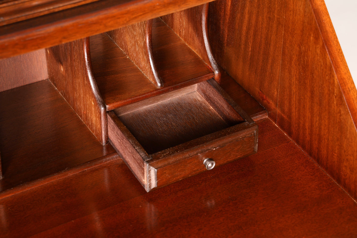 Beautiful English bureau bookcase display cabinet, antique mahogany office writing desk, UK