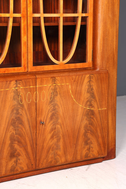 Seltene Original Jugendstil Vitrine Nussbaum massiv Holz Art Deco Antik Schrank Bücherschrank Glasvitrine Vintage