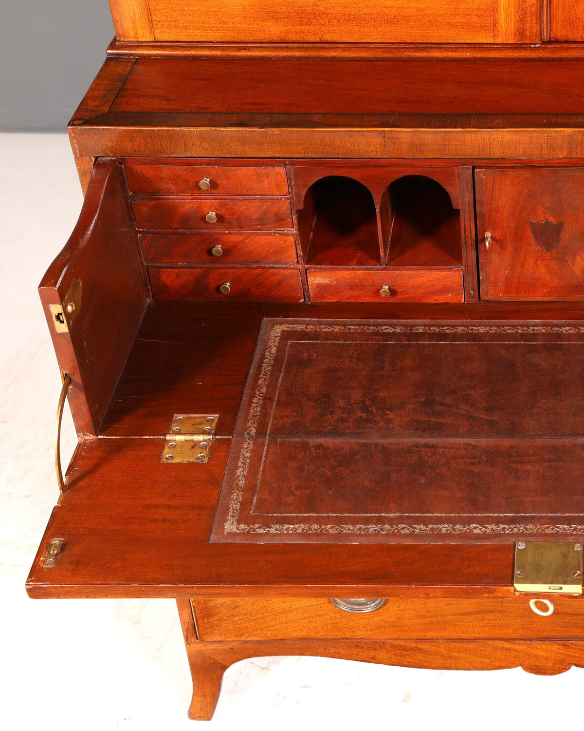 Beautiful antique English secretary desk with hutch, bookcase, display cabinet, mahogany office writing cabinet, UK