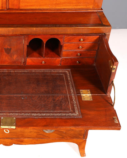 Beautiful antique English secretary desk with hutch, bookcase, display cabinet, mahogany office writing cabinet, UK