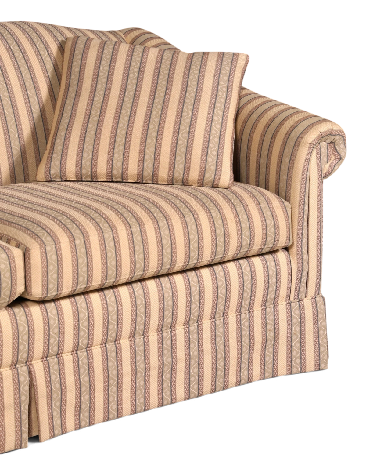 Hauptstadt Möblerei Drexel Heritage 3-Sitzer Sofa mit klassischem beigem Streifenmuster und passendem Zierkissen