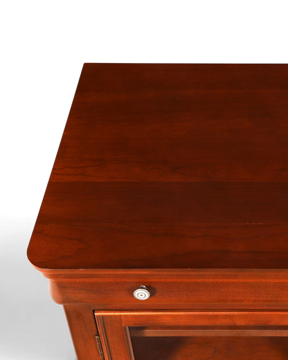 Hauptstadt Möblerei H887 Finish Tischplatte aus dunkelbraunem Holz mit glatter Oberfläche und silbernem Knopfgriff