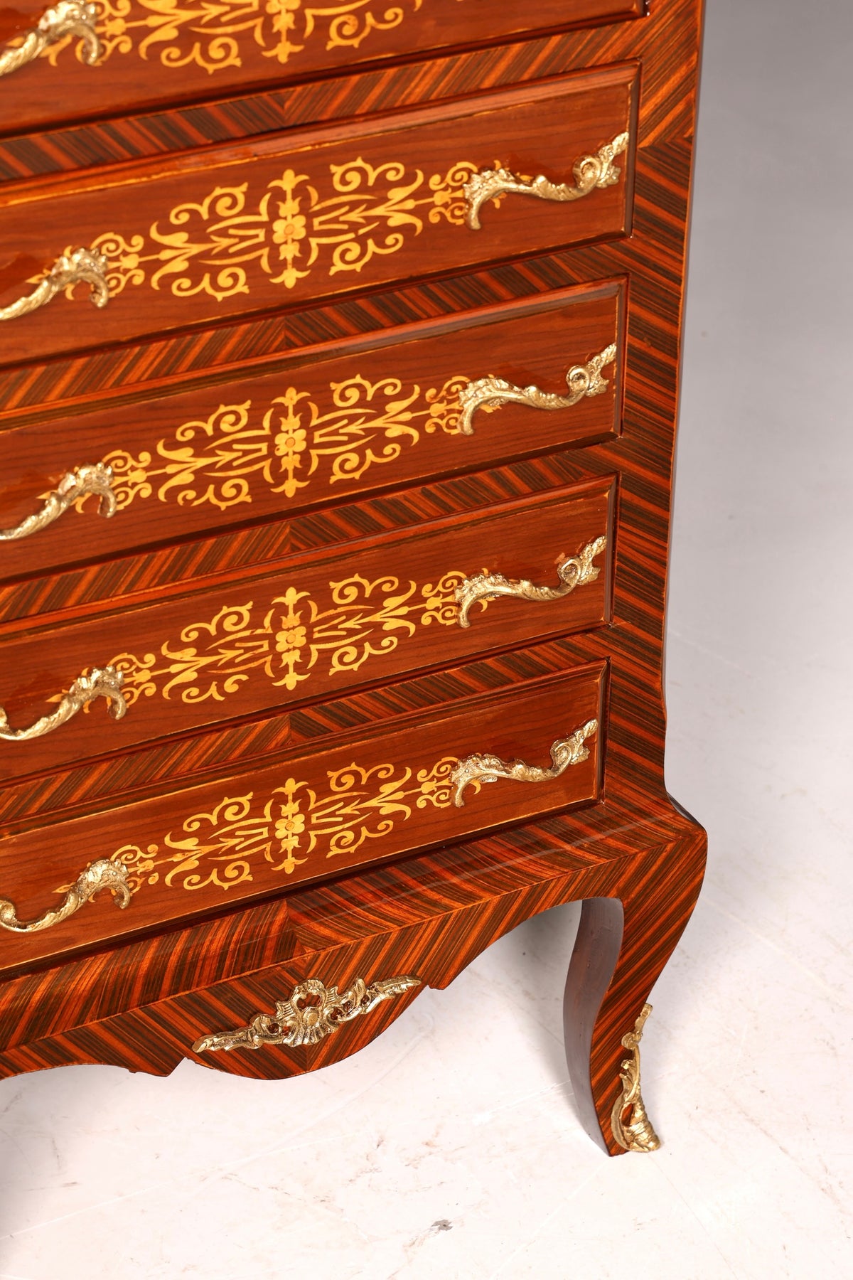 Wunderschönes Barock Stil Louis XV Highboard Marmor Vertiko Intarsien Kommode