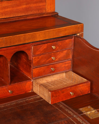 Beautiful antique English secretary desk with hutch, bookcase, display cabinet, mahogany office writing cabinet, UK