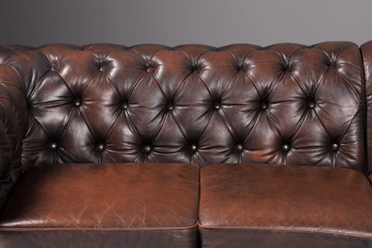 Edles Original Chesterfield Sofa Ecksofa mit Hocker Echt Leder Englisch Eckcouch Leder Couch Antik Vintage