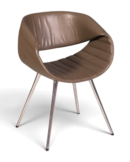 Hauptstadt Möblerei Züco Little Perillo Design-Ledersessel in Braun mit verchromtem Kufengestell und Armlehnen