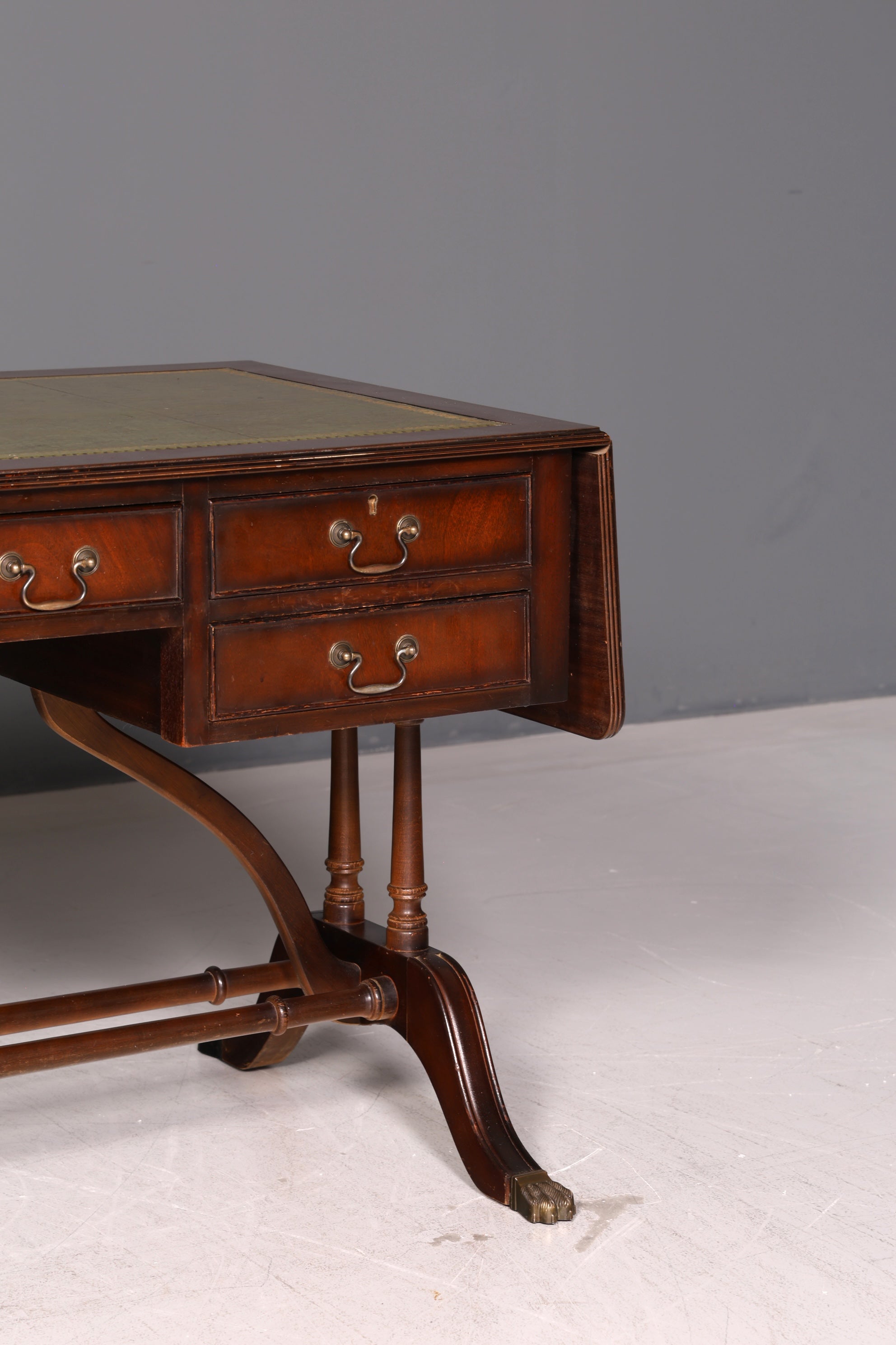 Wunderschöner Englischer Schreibtisch Regency Klappschreibtisch Echt Lederauflage Mahagoni 60s Bürotisch