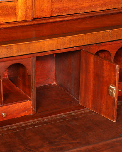Beautiful antique English secretary desk with hutch, bookcase, display cabinet, mahogany office writing cabinet, UK