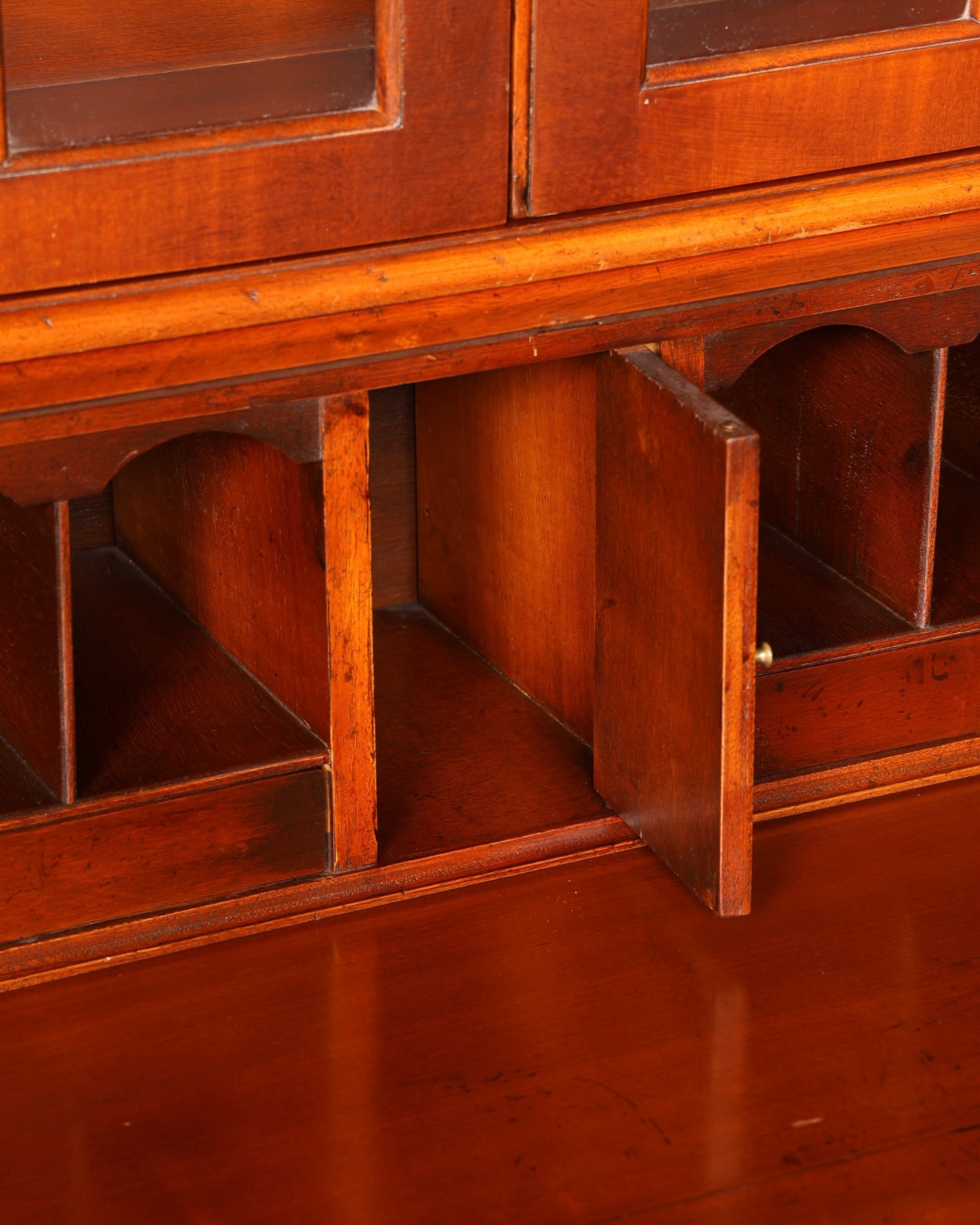 Beautiful English escritoire, secretary desk, bookcase, display cabinet, mahogany, antique office writing desk, UK