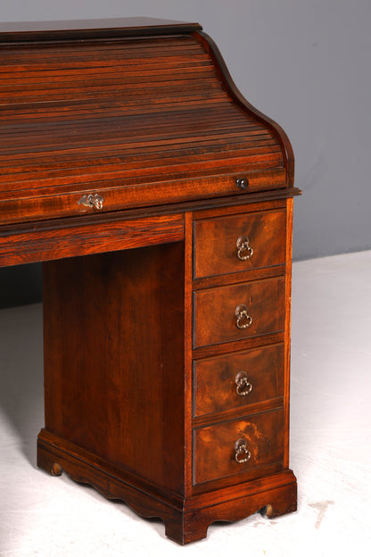 Wunderschöner Englischer Rollladen Schreibtisch Rolltop Desk Sekretär Antik echt Lederauflage Bürotisch Vintage