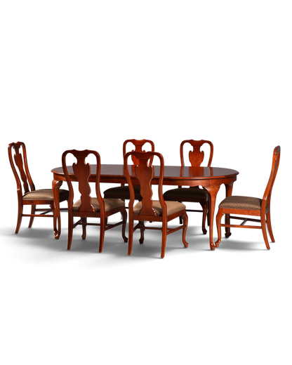 Hauptstadt Möblerei Drexel Heritage Esszimmerstuhl Set im Chippendale Stil aus Holz mit gemustertem Stoffbezug