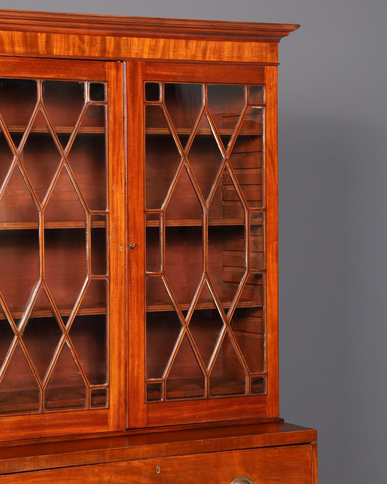 Beautiful antique English secretary desk with hutch, bookcase, display cabinet, mahogany office writing cabinet, UK