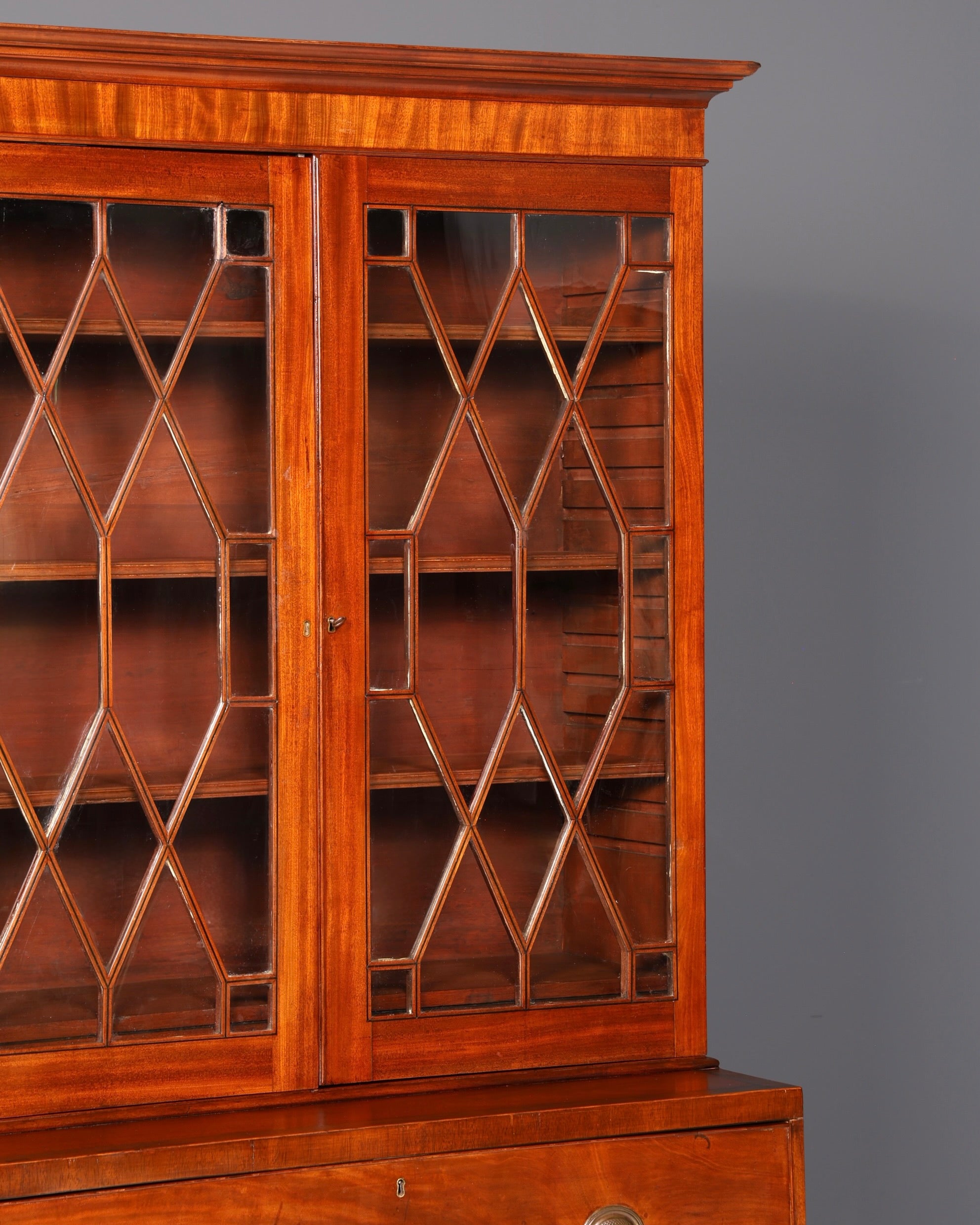 Beautiful antique English secretary desk with hutch, bookcase, display cabinet, mahogany office writing cabinet, UK