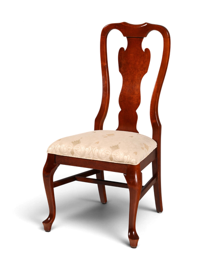 Hauptstadt Möblerei Drexel Heritage Chippendale Esszimmerstuhl aus dunklem Holz mit beigem gemustertem Polster