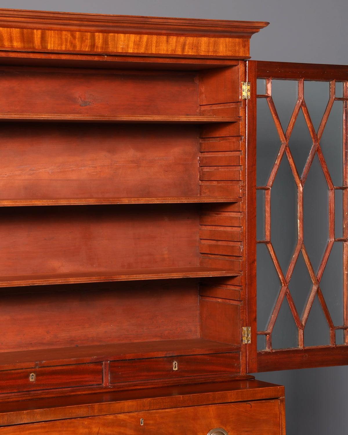 Beautiful antique English secretary desk with hutch, bookcase, display cabinet, mahogany office writing cabinet, UK