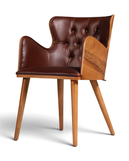 Wunderschöner Chesterfield Stil Stuhl "León Brown" Armlehnstuhl Nussbaum Esszimmerstuhl Sekretär Stuhl