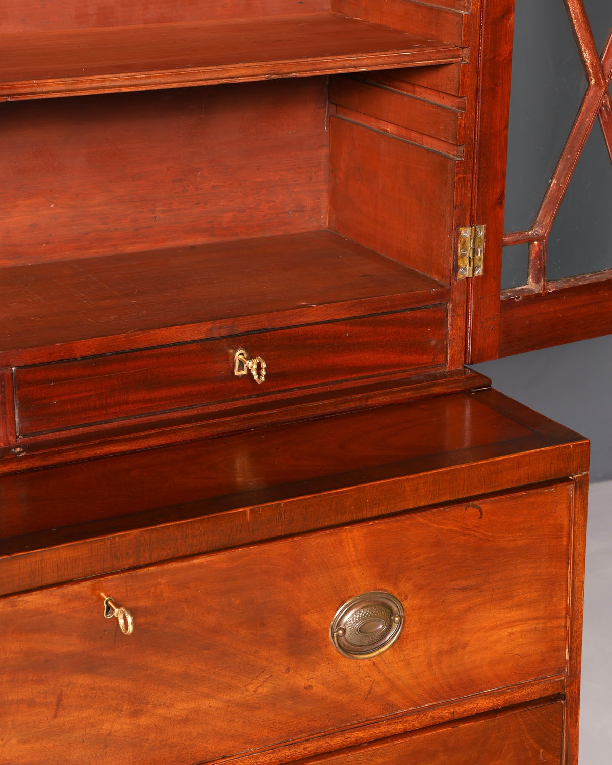 Beautiful antique English secretary desk with hutch, bookcase, display cabinet, mahogany office writing cabinet, UK