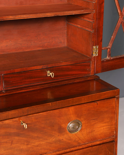 Beautiful antique English secretary desk with hutch, bookcase, display cabinet, mahogany office writing cabinet, UK