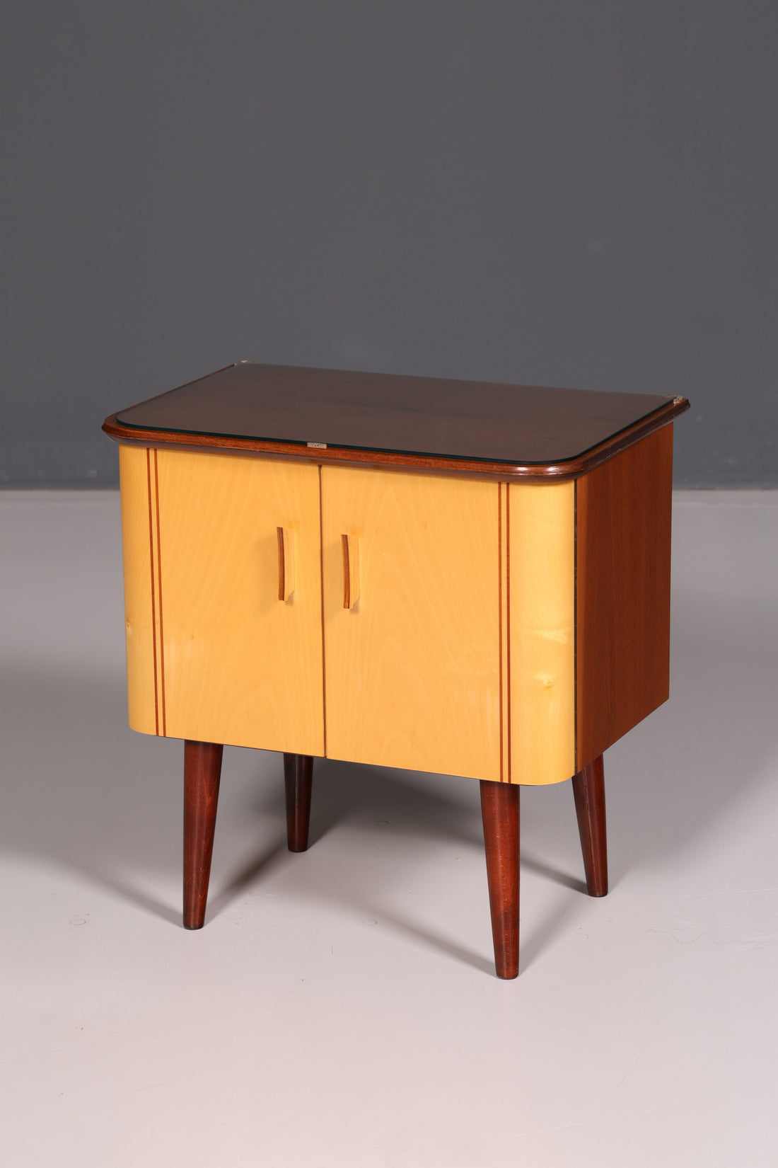 Beautiful mid-century nightstand, chest of drawers, and side table—vintage retro 1960s wood
