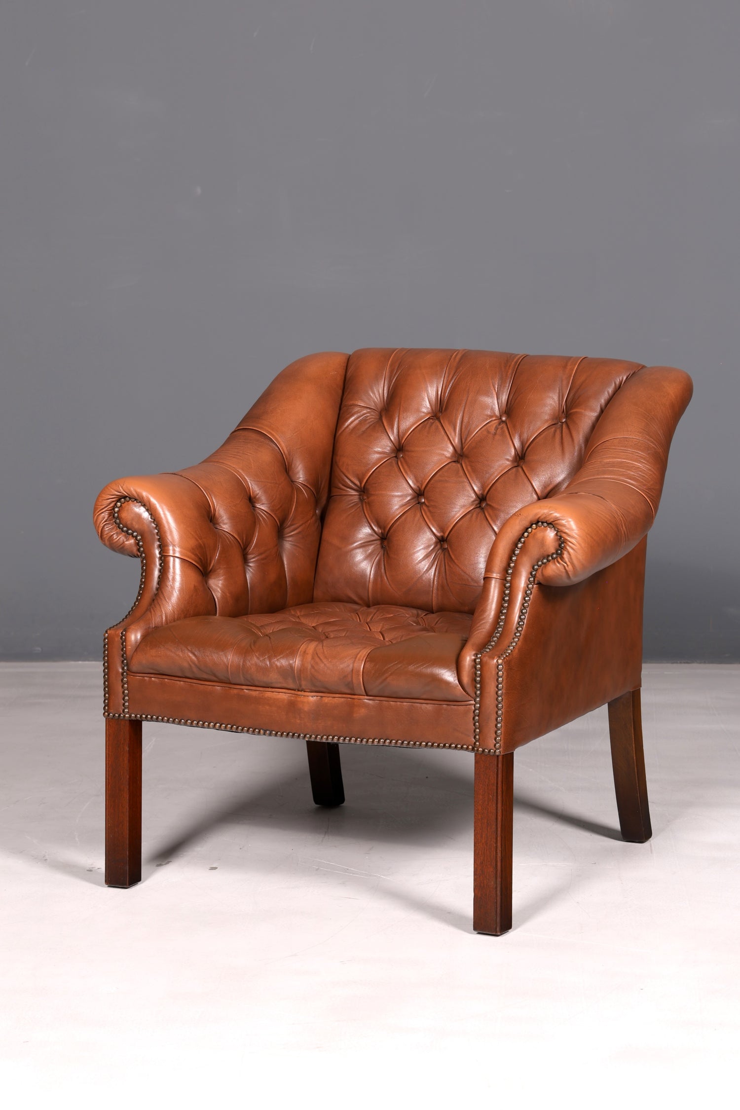 Edler Chesterfield Sessel Clubsessel Echtleder Braun Englischer Armlehnsessel Ledersessel