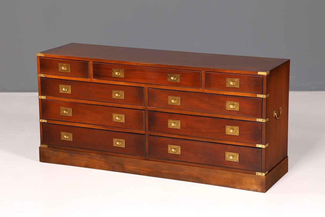 Dreamy Maritime Sideboard, English Ship’s Chest, Military Chest Cabinet, Antique Solid Wood