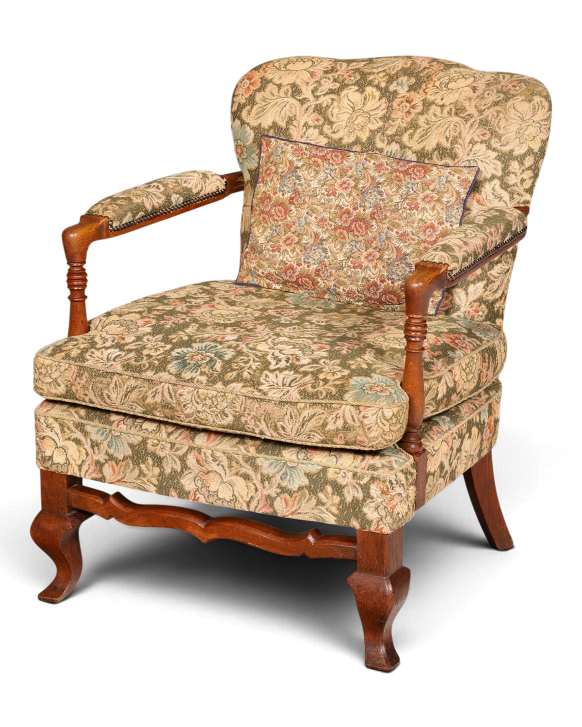 Wunderschöner Chippendale Sessel Antik Polstersessel Gobelin Stoff Blumenmuster Armlehnsessel Lesesessel