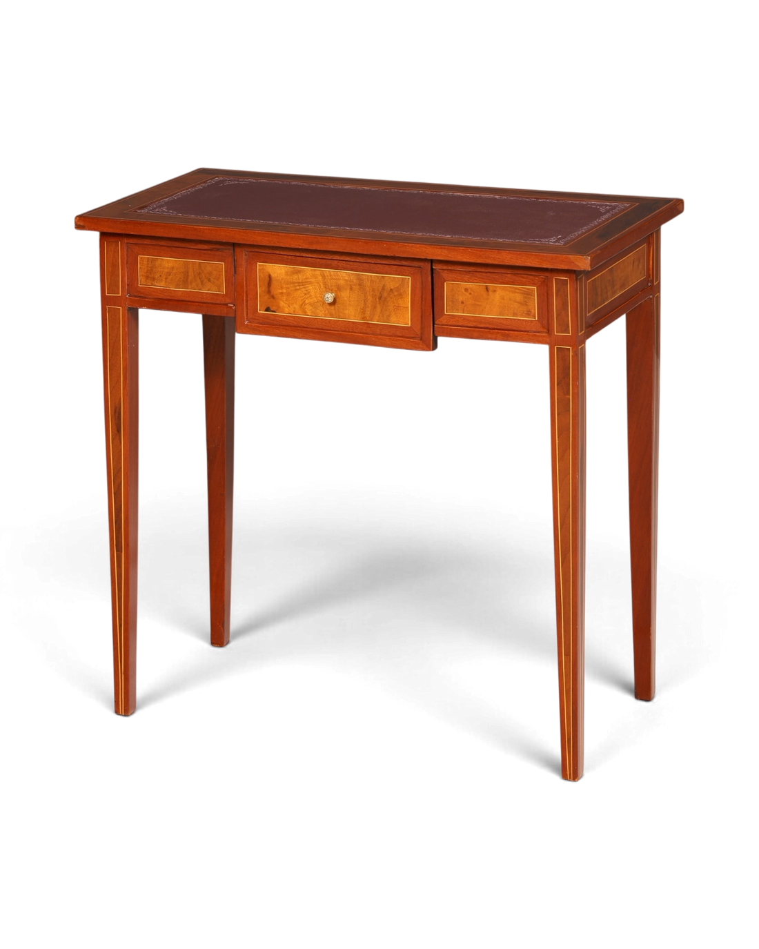 Hauptstadt Möblerei Schreibtisch im French-Desk-Stil aus Holz mit Schublade und dunkelbrauner Ledereinlage