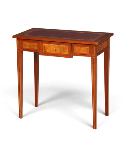Hauptstadt Möblerei Schreibtisch im French-Desk-Stil aus Holz mit Schublade und dunkelbrauner Ledereinlage
