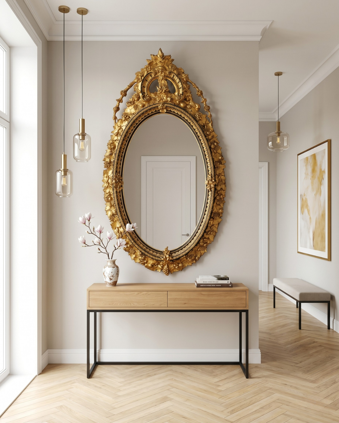 Beautiful original Baroque wall mirror, antique style mirror, hallway mirror with ornaments, decorative mirror circa 1860