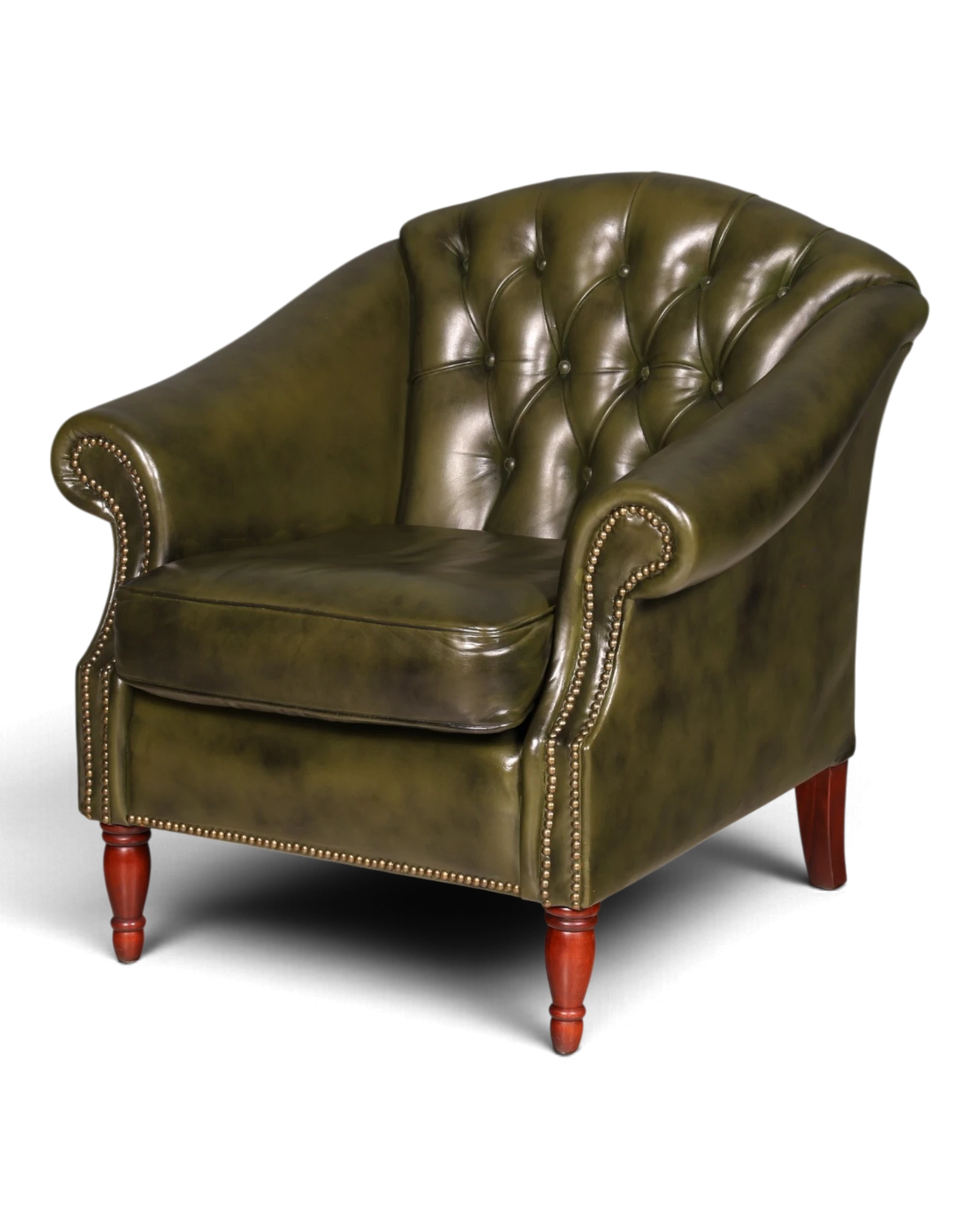 Edler englischer Chesterfield Clubsessel Leder Grün Sessel Tub Chair Ledersessel mit Knopfheftung