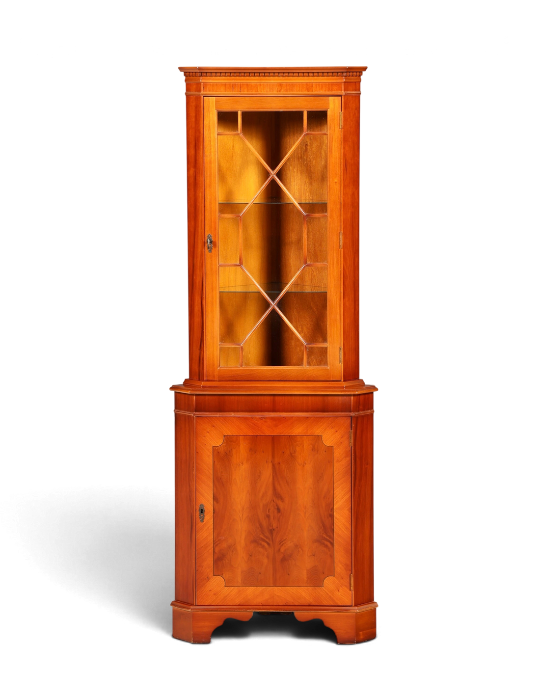 Hauptstadt Möblerei englische Eckvitrine aus Eibenholz mit verglaster Türfront und klassischem Design