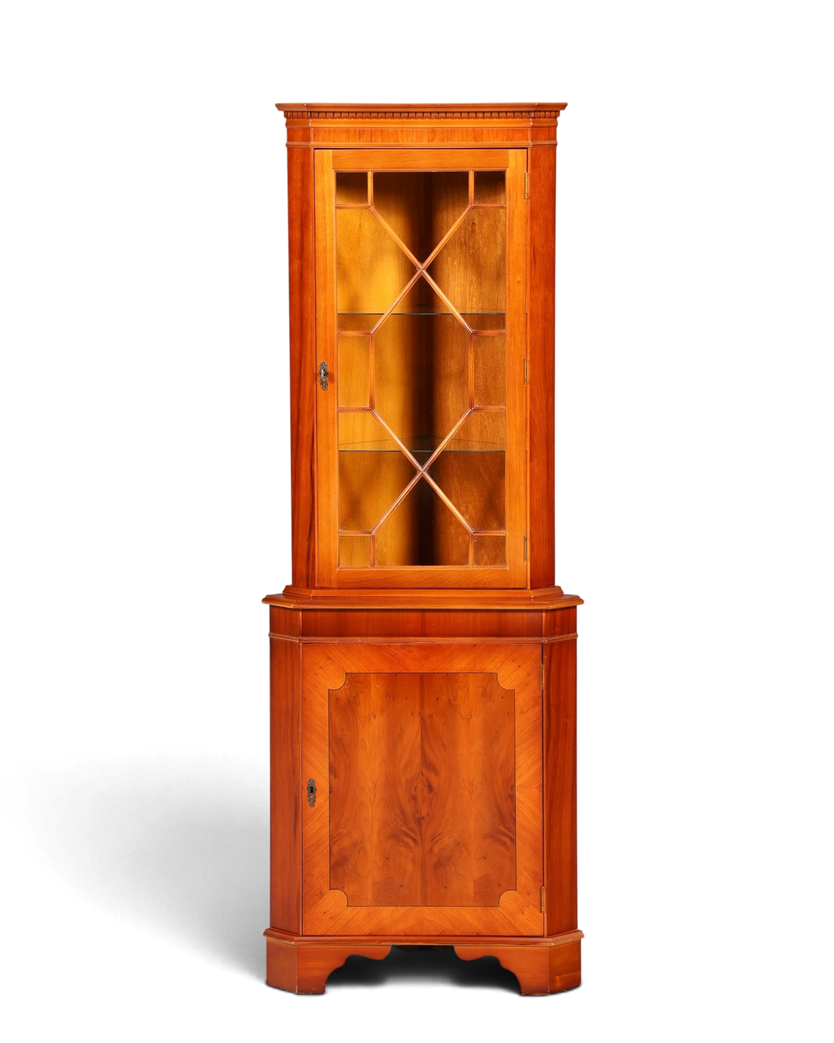 Hauptstadt Möblerei englische Eckvitrine aus Eibenholz mit verglaster Türfront und klassischem Design