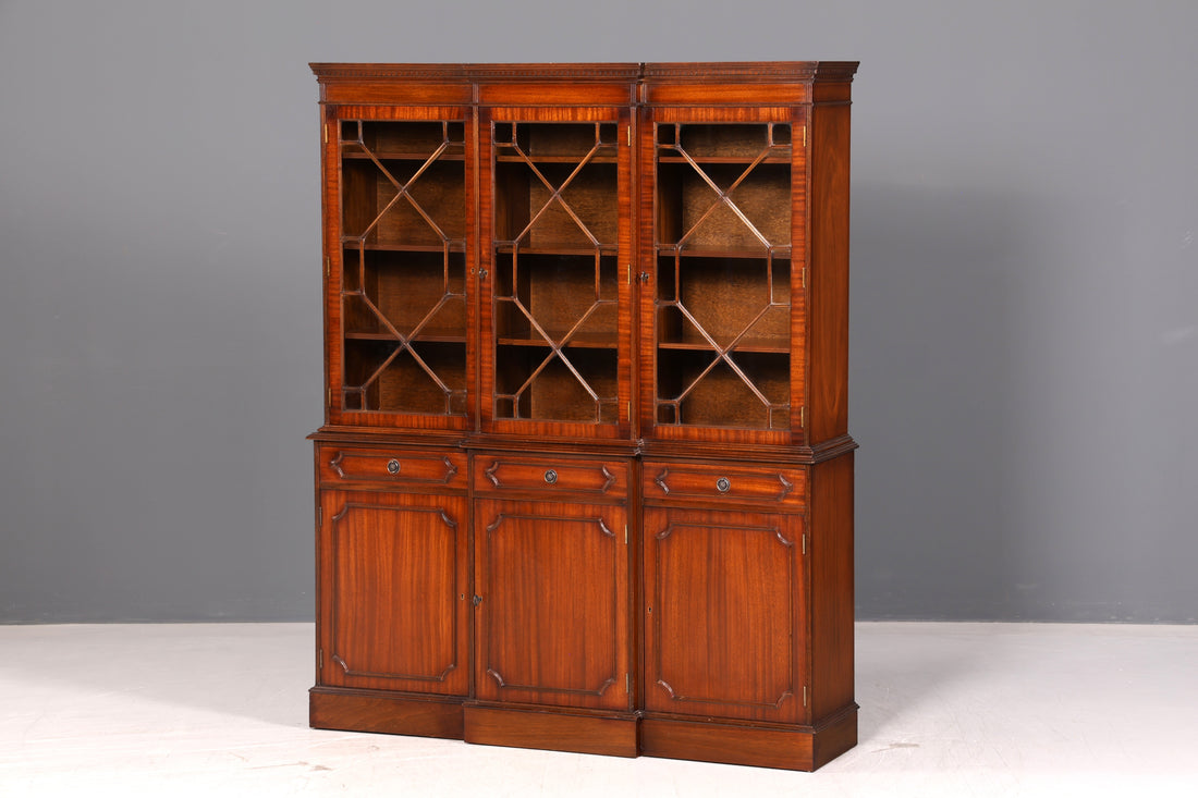 Beeindruckende Englische Vitrine Mahagoni Bibliothek Bücherschrank Glasvitrine Buffet Schrank Antik Vintage