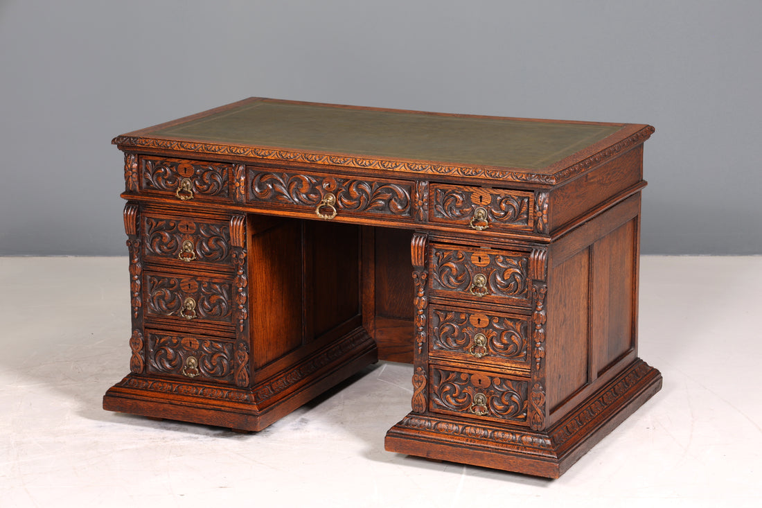 Imposanter Neorenaissance Schreibtisch Herrenzimmer Bürotisch Antik Office Table
