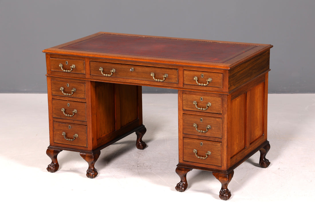 G362 Finish Wunderschöner Englischer Schreibtisch echt Lederauflage Bürotisch Antik Stil Office Desk (Kopie 2)