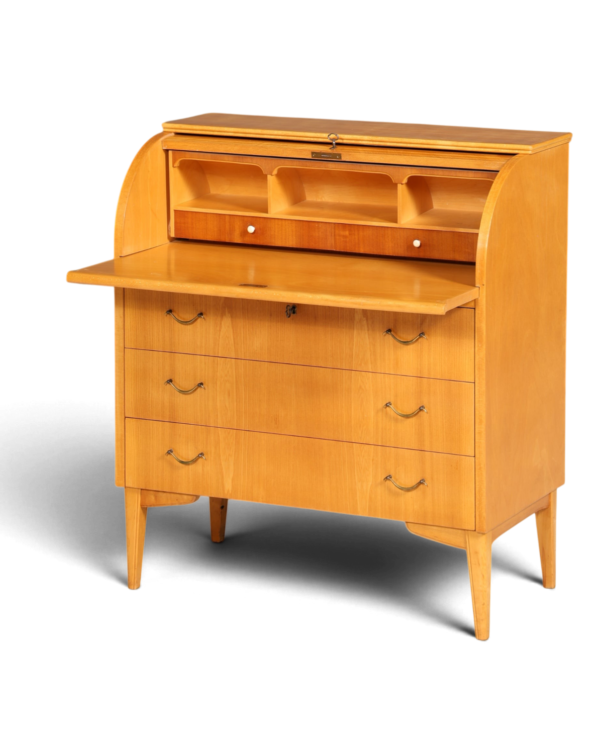 Stilvoller Mid Century Rollladen Sekretär echt Holz Büro Schrank Vintage Schreibkommode
