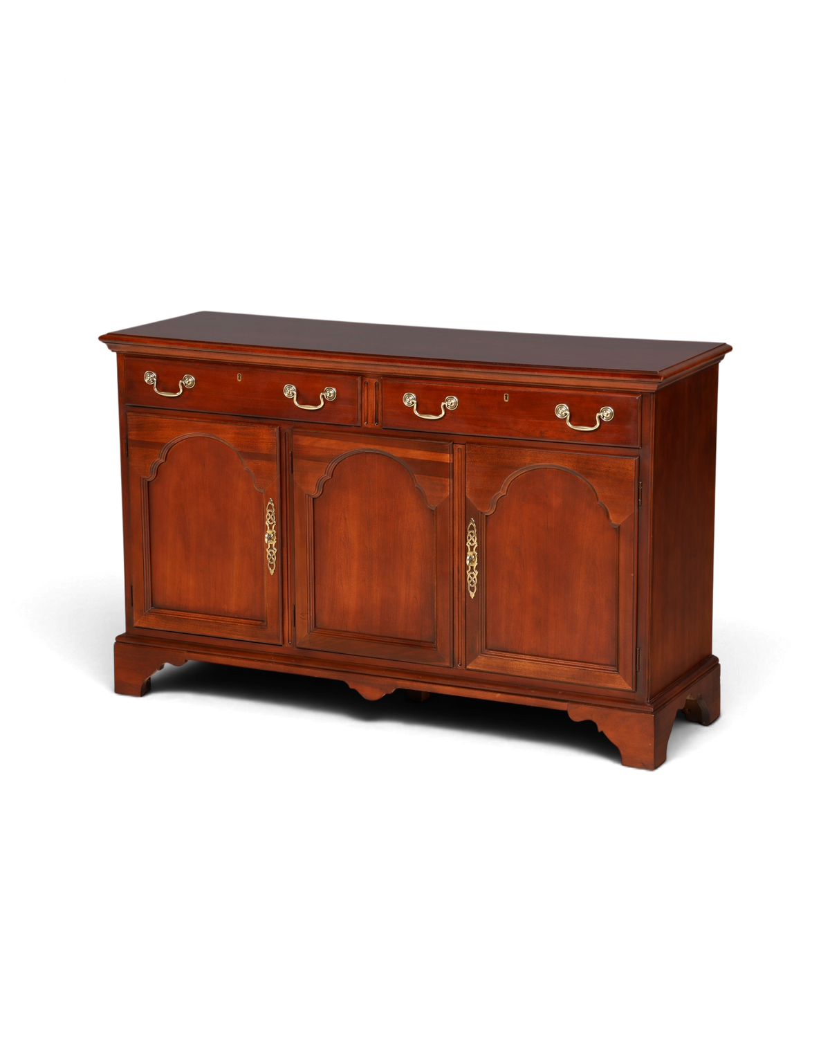 Hauptstadt Möblerei Drexel Heritage Sideboard aus dunklem Holz im Antik-Stil mit Messingbeschlägen und drei Türen