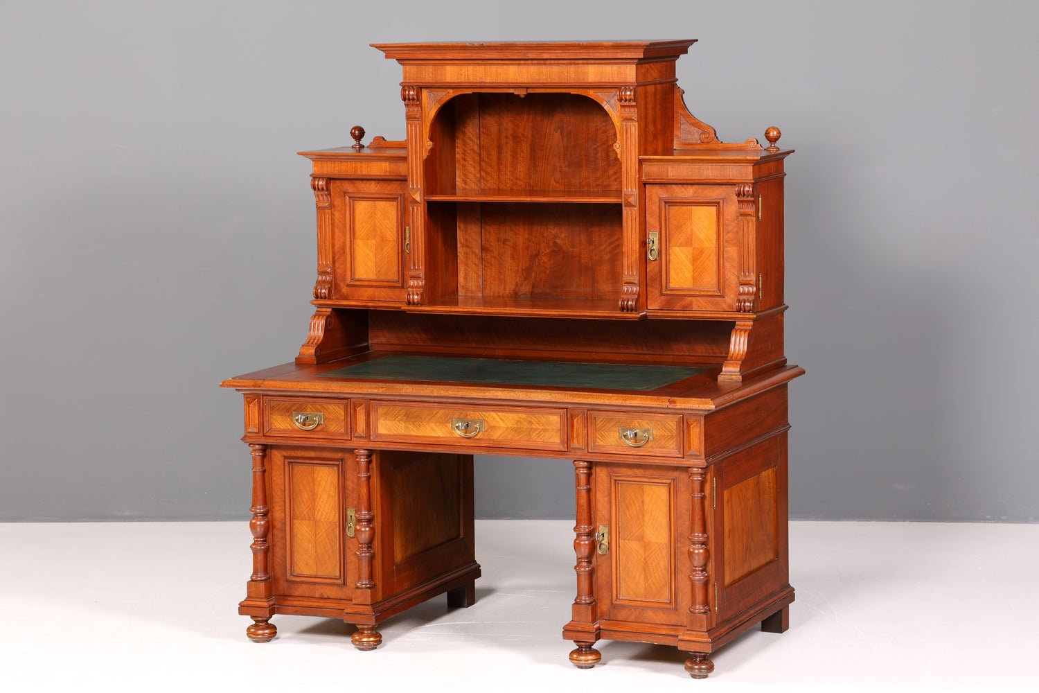 Traumhafter Gründerzeit Schreibtisch mit Aufsatz Jugendstil Bürotisch Massivholz um 1900