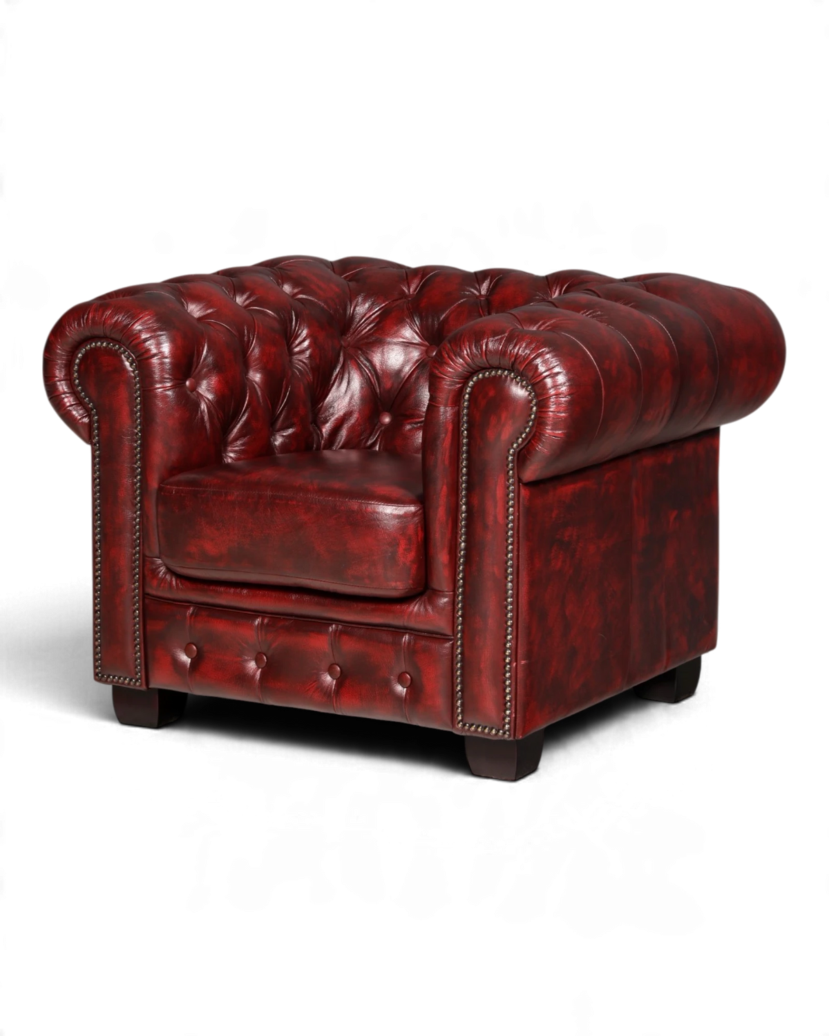Elegant Original Chesterfield Armchair Oxblood Genuine Leather English Armchair Gentleman's Chair Vintage