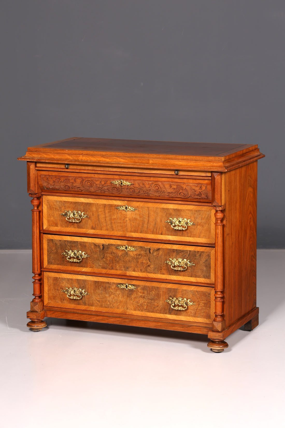Beautiful Gründerzeit Art Nouveau antique sideboard with drawers, linen chest, solid wood
