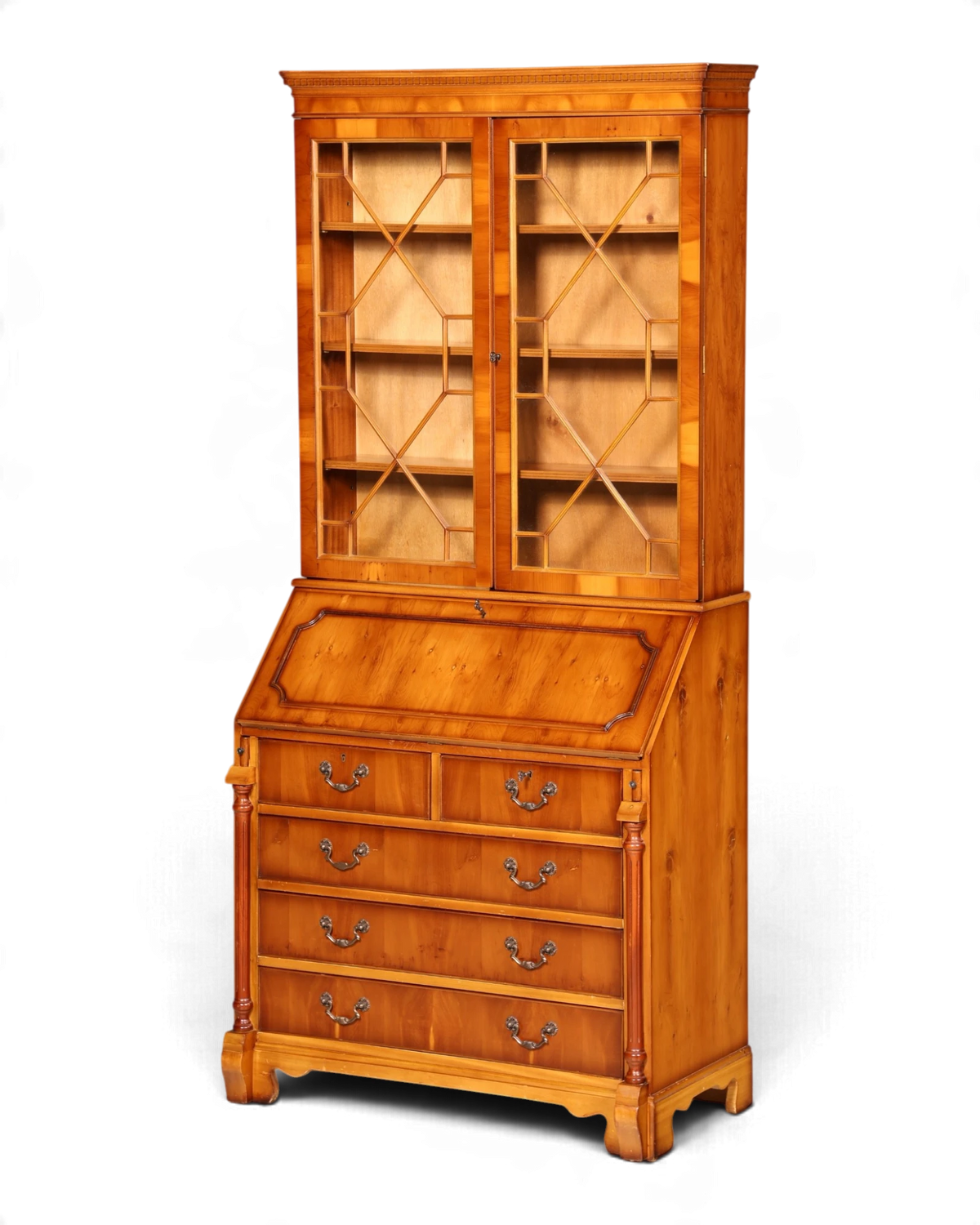 Stilvoller Englischer Sekretär Aufsatzsekretär Eibe Echt Holz Vitrinenschrank Büro Schrank UK Vintage