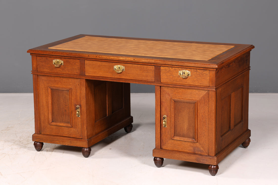 Stunning Art Nouveau oak desk, Wilhelminian-era office desk, solid wood desk, office table, antique vintage