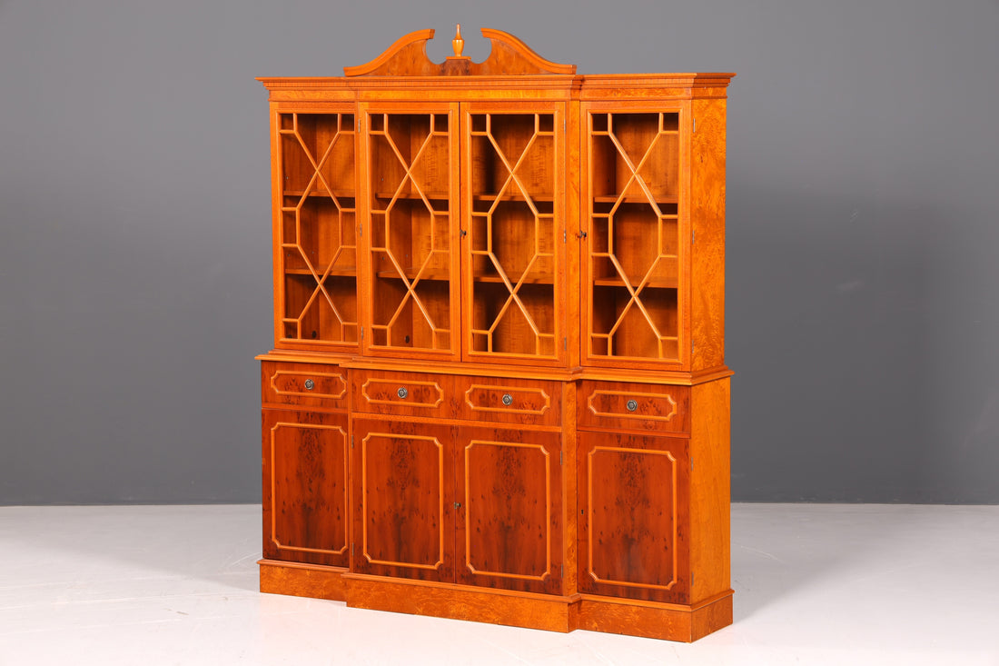 Beautiful English Display Cabinet Bookcase Buffet 60s Glass Display Cabinet Library Shelf Cabinet Vintage