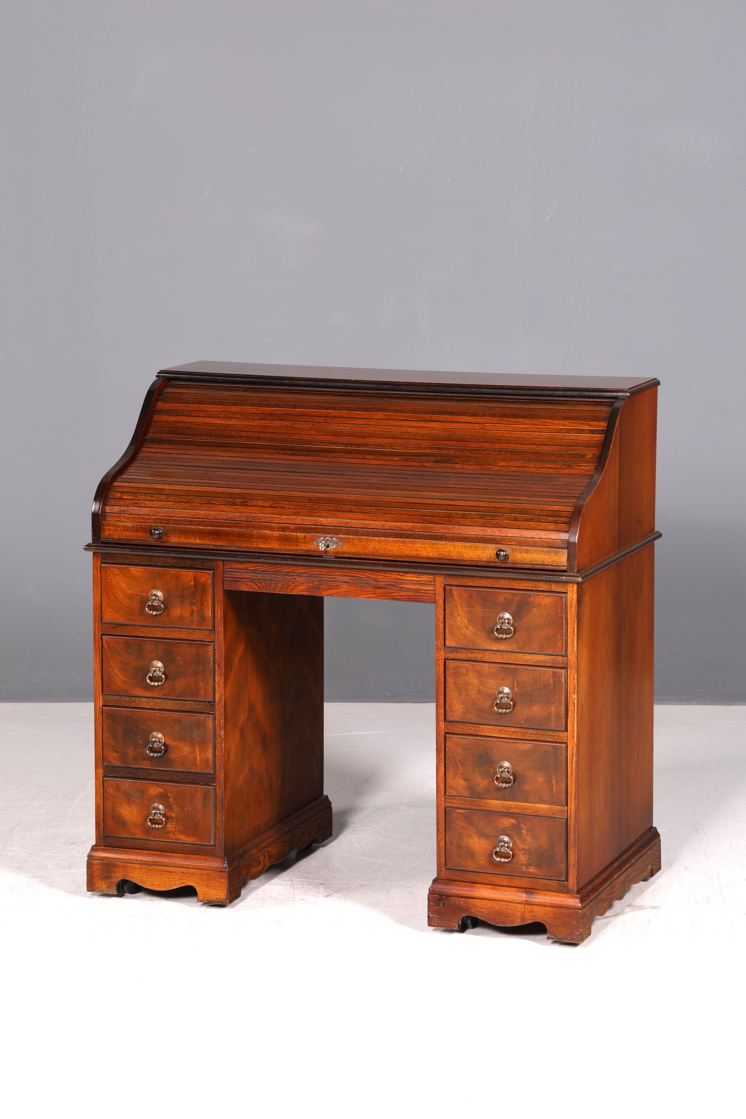 Wunderschöner Englischer Rollladen Schreibtisch Rolltop Desk Sekretär Antik echt Lederauflage Bürotisch Vintage
