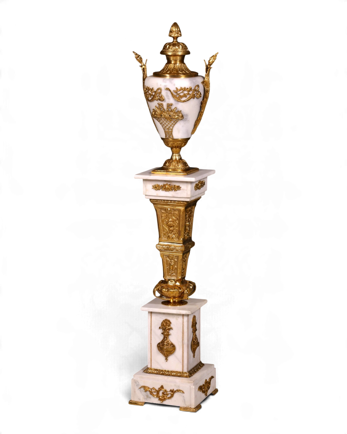 Elegant Baroque-style Louis XV marble white flower column, pedestal display stand