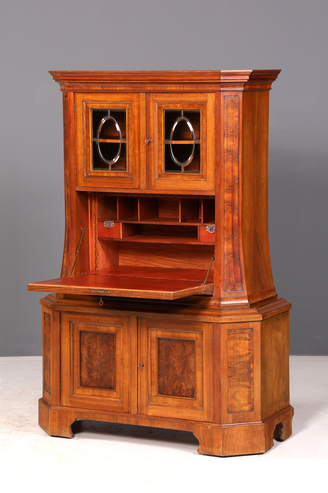 Beautiful Art Nouveau secretary cabinet with display case top, walnut, circa 1900, antique writing cabinet, vertiko, vintage