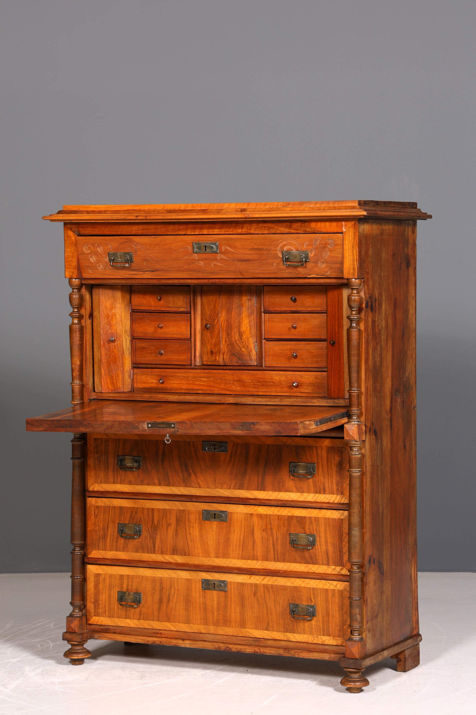 Beautiful Art Nouveau Secretary Walnut Gründerzeit Vertiko Antique Chest of Drawers around 1900