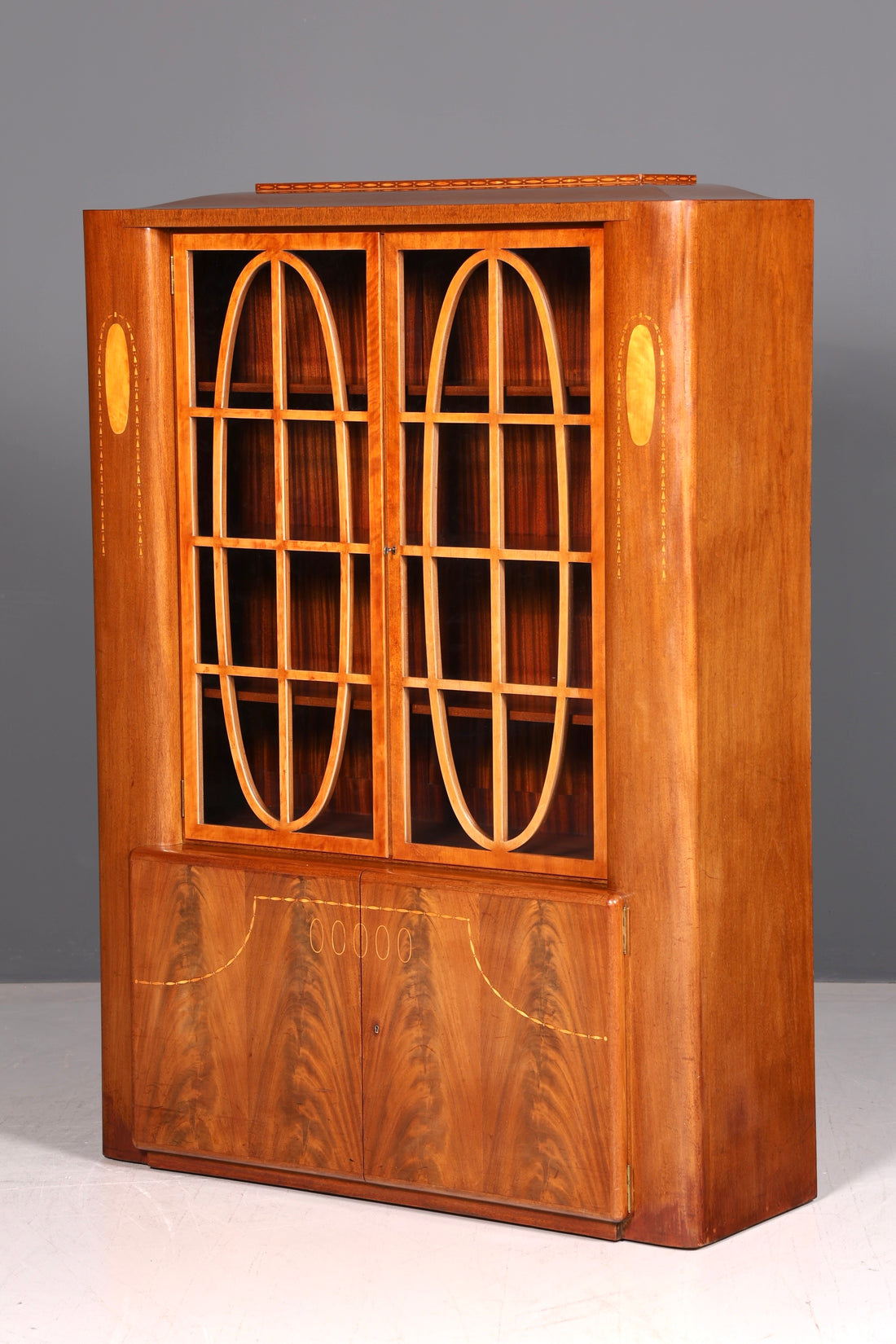 Rare Original Art Nouveau Display Cabinet Walnut Solid Wood Art Deco Antique Cabinet Bookcase Glass Display Cabinet Vintage